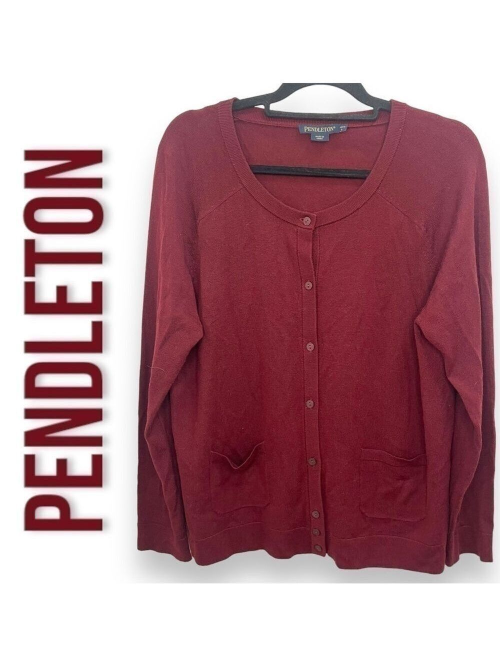 Pendleton Burgundy Maroon 100% Merino Wool Sweater Cardigan - Size Large